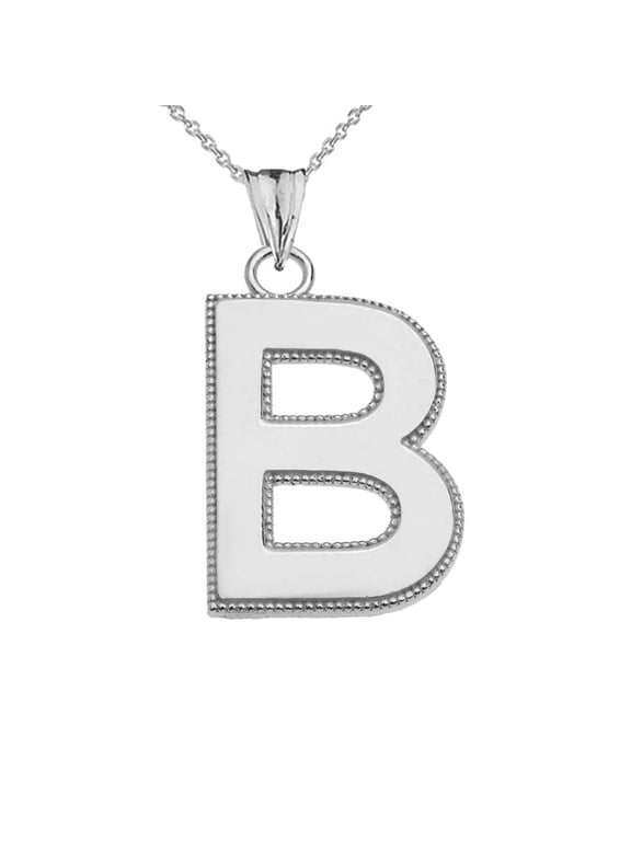 Sterling Silver Personalized Milgrain Letter "B" Initial Pendant Necklace (16" chain)