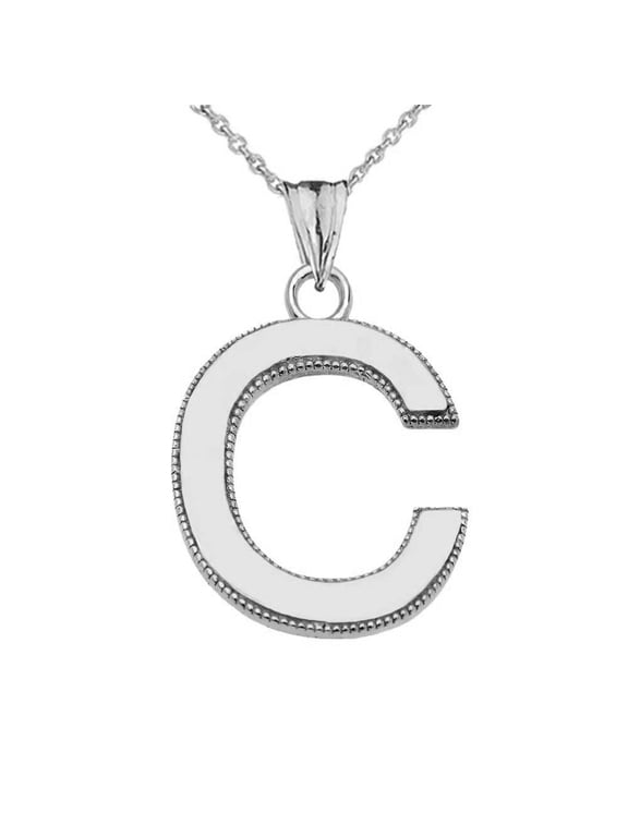 Sterling Silver Personalized Milgrain Letter "C" Initial Pendant Necklace (22" chain)