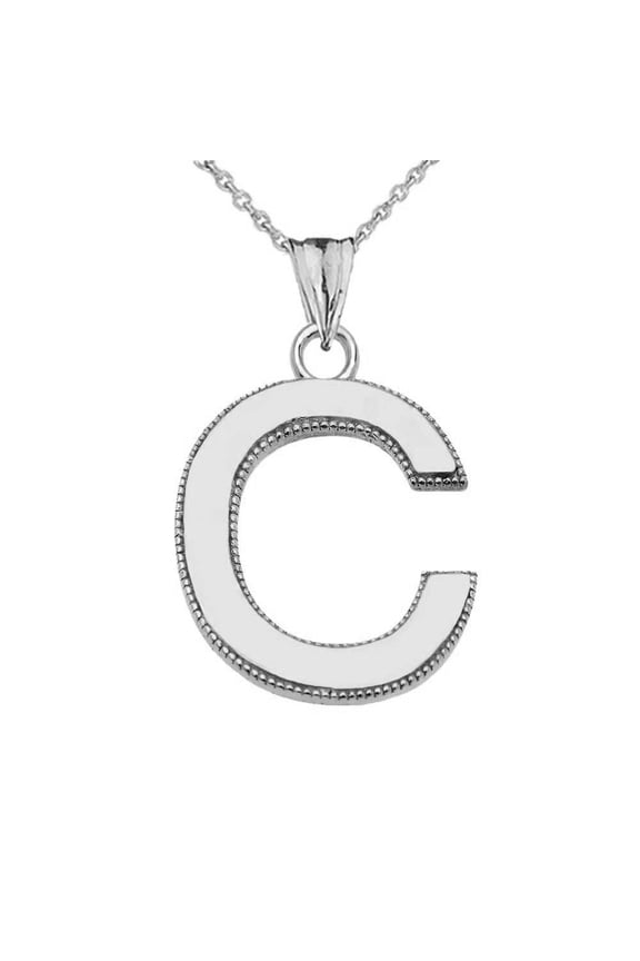 Sterling Silver Personalized Milgrain Letter "C" Initial Pendant Necklace (22" chain)