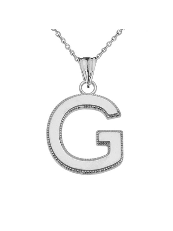 Sterling Silver Personalized Milgrain Letter "G" Initial Pendant Necklace (16" chain)