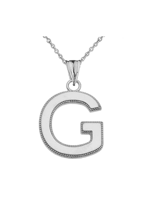 Sterling Silver Personalized Milgrain Letter "G" Initial Pendant Necklace (22" chain)