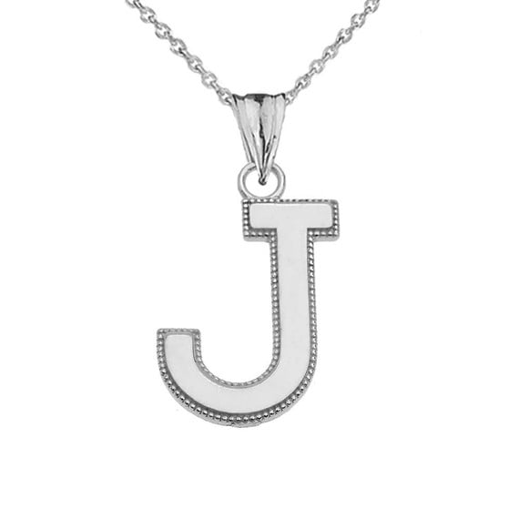 Sterling Silver Personalized Milgrain Letter "J" Initial Pendant Necklace (18" chain)
