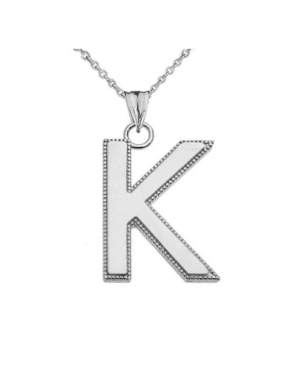 Sterling Silver Personalized Milgrain Letter "K" Initial Pendant Necklace (18" chain)