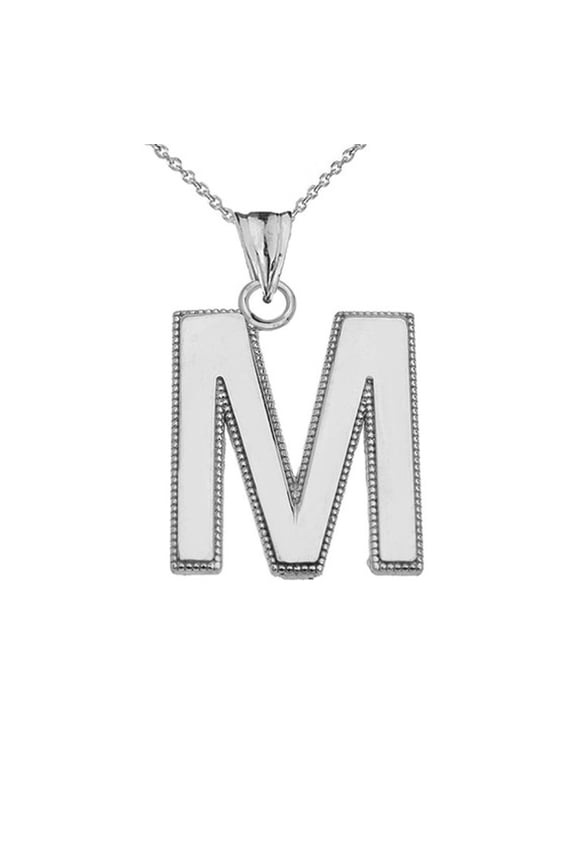 Sterling Silver Personalized Milgrain Letter "M" Initial Pendant Necklace (18" chain)