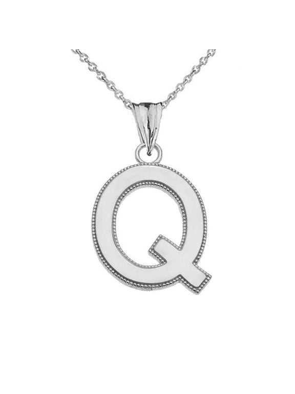 Sterling Silver Personalized Milgrain Letter "Q" Initial Pendant Necklace (20" chain)