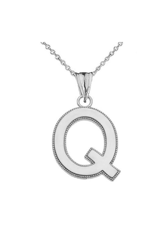 Sterling Silver Personalized Milgrain Letter "Q" Initial Pendant Necklace (22" chain)