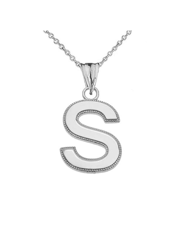 Sterling Silver Personalized Milgrain Letter "S" Initial Pendant Necklace (18" chain)