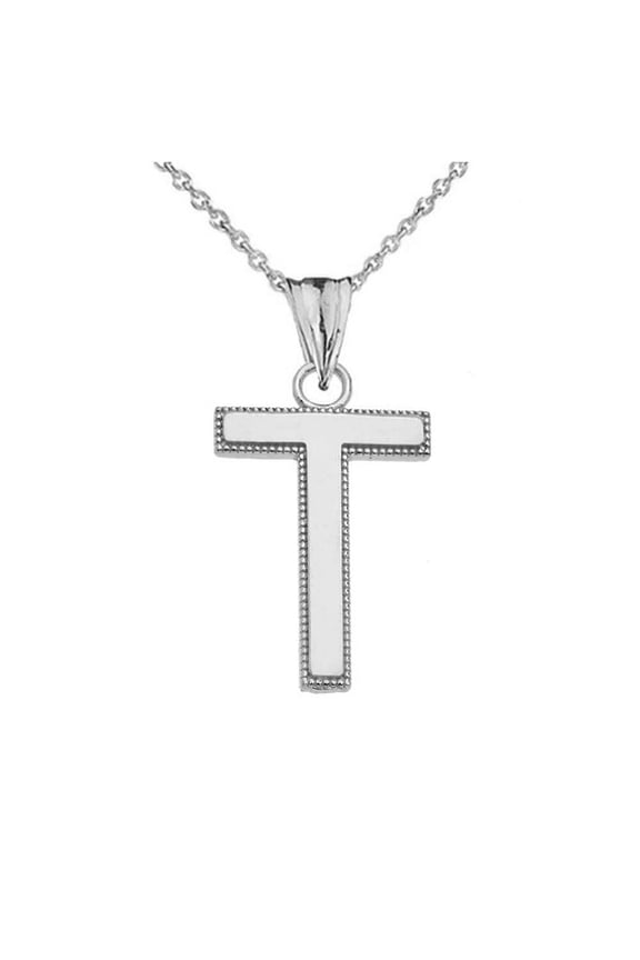 Sterling Silver Personalized Milgrain Letter "T" Initial Pendant
