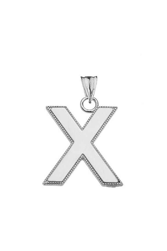 Sterling Silver Personalized Milgrain Letter "X" Initial Pendant Necklace (18" chain)
