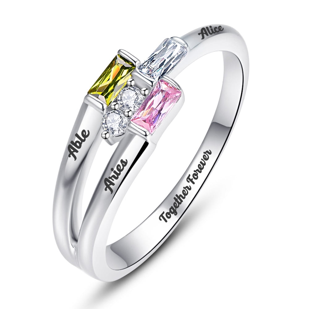 Sterling Silver Personalized Mother Rings with Birthstones Customized