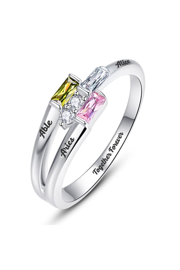 Sterling Silver Personalized Mother Rings with Birthstones Customized Engraving Personalized Family Name Rings for Women