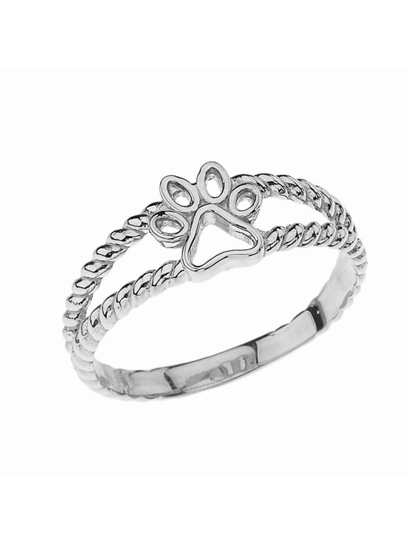 Sterling Silver Pet Dog Paw Print Rope Band Ring- Size 10