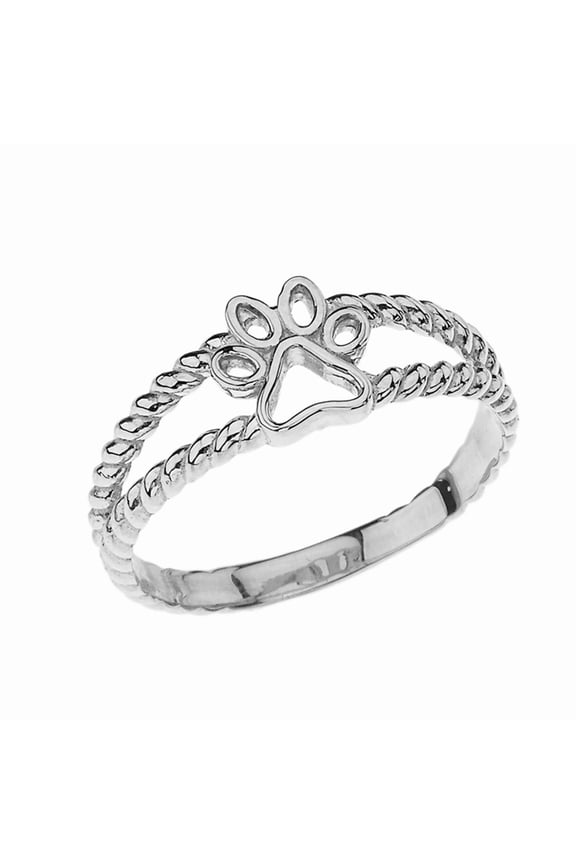 Sterling Silver Pet Dog Paw Print Rope Band Ring- Size 11