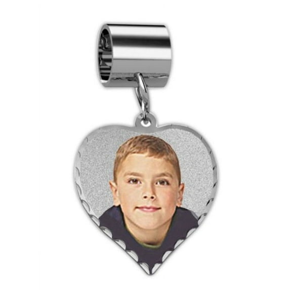 Sterling Silver Petite Heart Bead Bracelet Photo Charm - 3/4 Inch X 3/4 Inch Sterling Silver