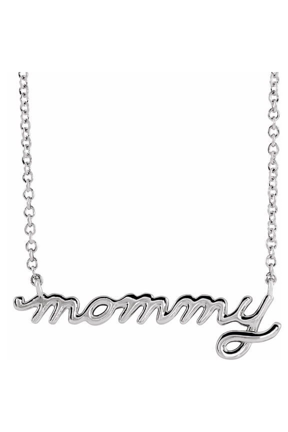 Sterling Silver Petite Mommy Script Geometric Family Necklace Fine Jewelry for Women Gifts for Her (25.04x7.61mm), 18"