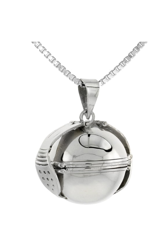 Sterling Silver Photo Ball Locket Necklace For Six Pictures 7/8 inch, 24 inch BX_24