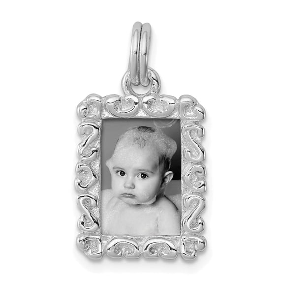 Sterling Silver Photo Pendant Necklace for Women with Ornate Scroll Border, Memory Keepsake Locket, Vintage Style Family Tribute Memorial Jewelry Charm