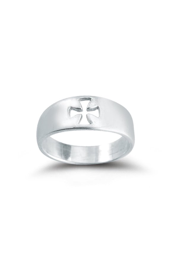 Sterling Silver Pierced Cross "Faith" Ring, Size 7