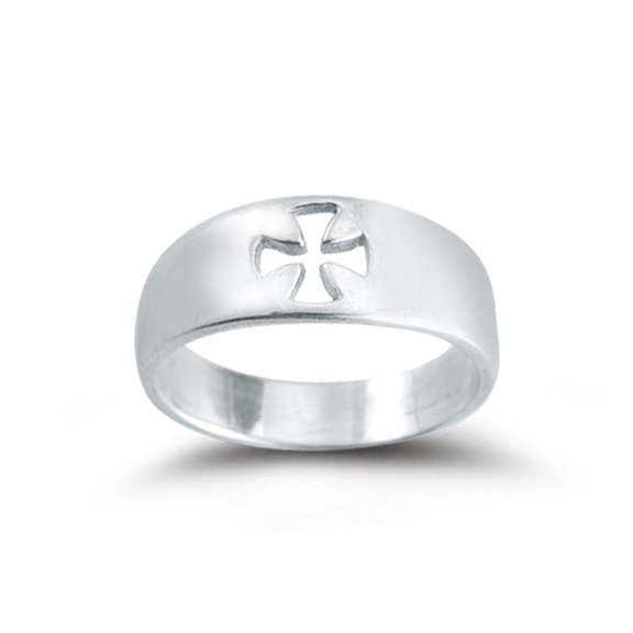 Sterling Silver Pierced Cross "Faith" Ring, Size 8
