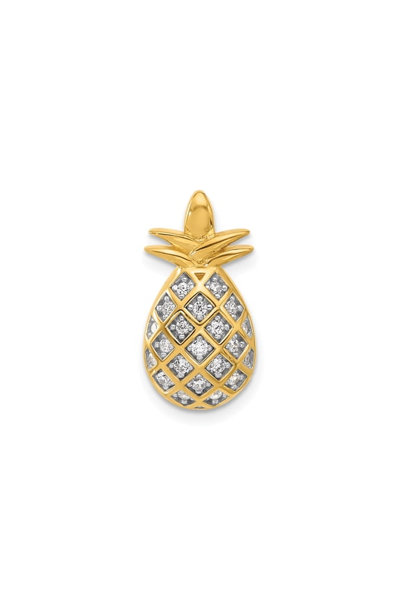 Sterling Silver Pineapple Pendant Necklace with Yellow Gold Plating, Clear Crystals, Tropical Design for Women, Summer Beach Jewelry, Symbol of Hospitality and Friendship