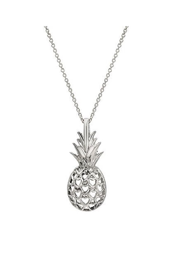 Sterling Silver Pineapple and Heart Hawaiian Pendant Necklace, 18"