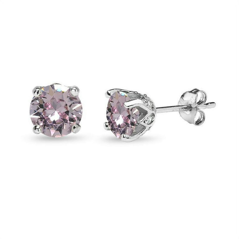 Crown Setting 6mm Cubic Zirconia Post Stud Earrings Sterling Silver