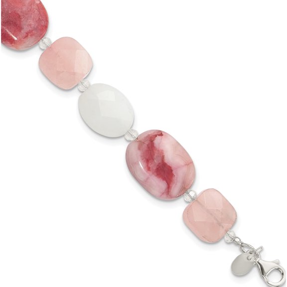 Sterling Silver Pink Agate/Quartz, Jade, Crystal W/1In Ext Bracelet (Width 15.7) (Length 8.75) - Jbsp