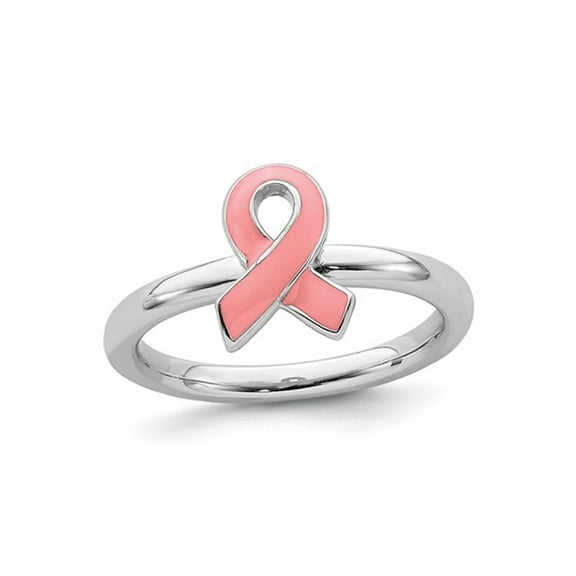 Gem & Harmony Sterling Silver Pink Awareness Ribbon Ring for Women