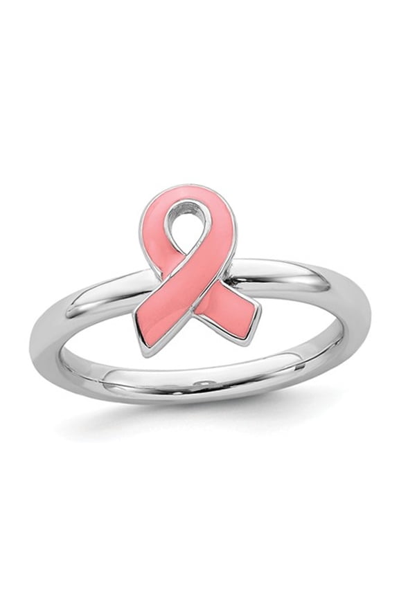 Gem & Harmony Sterling Silver Pink Awareness Ribbon Ring for Women