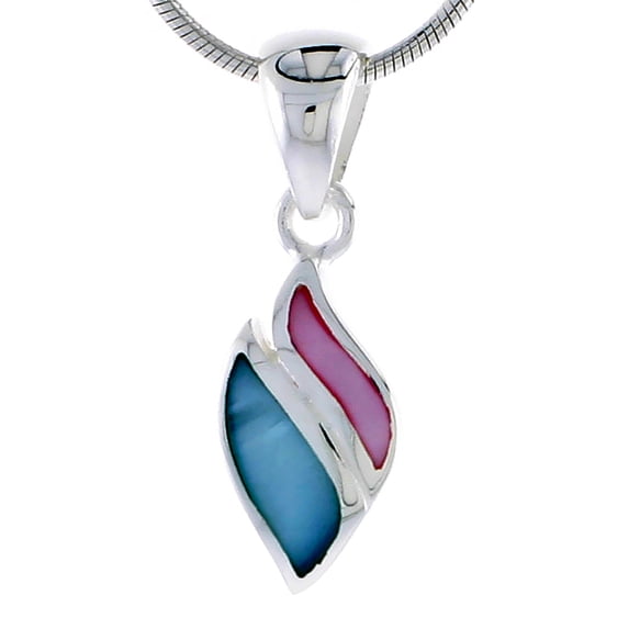 Sterling Silver Pink & Blue Mother of Pearl Inlay Pendant, 9/16" (14 mm) tall