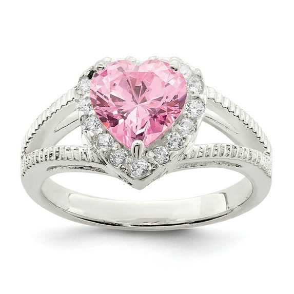 925 Sterling Silver Polished Pink CZ Cubic Zirconia Simulated Diamond Love Heart Ring Size 7 - Jewelry Gift for Mom