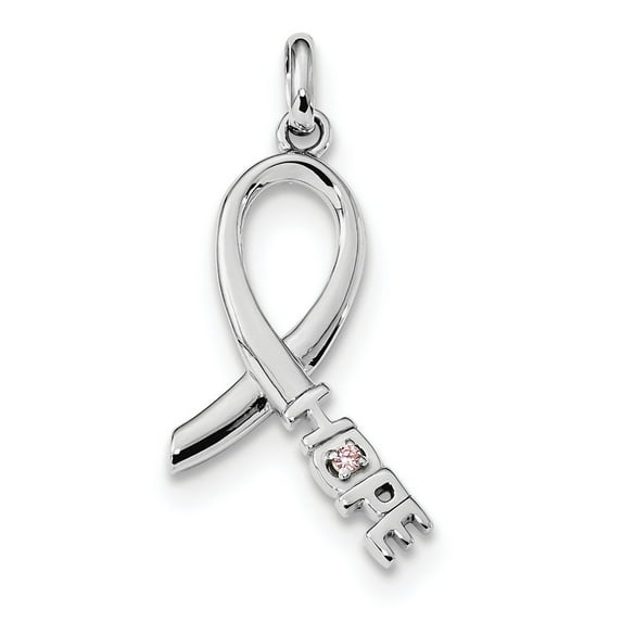 Sterling Silver Pink CZ Hope Awareness Ribbon Pendant Charm