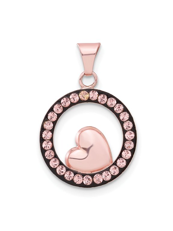 Sterling Silver Pink Ceramic Swarovski Elements Heart Circle Pendant QP2457