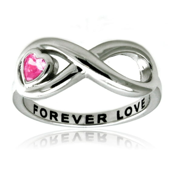 Sterling Silver Pink Color CZ Iconic Infinity & Heart Forever Love Promise Ring