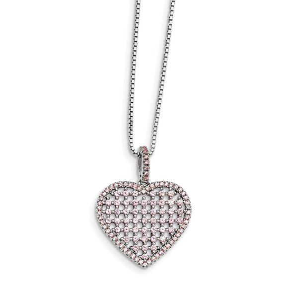 Sterling Silver Pink Cubic Zirconia Brilliant Embers Heart Necklace