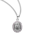 thumbnail image 1 of Sterling Silver Pink Cubic Zirconia Miraculous Medal, 18" Rhodium Plated Stainless Steel Chain – Made in USA – Deluxe Velvet Gift Box Included, 1 of 4