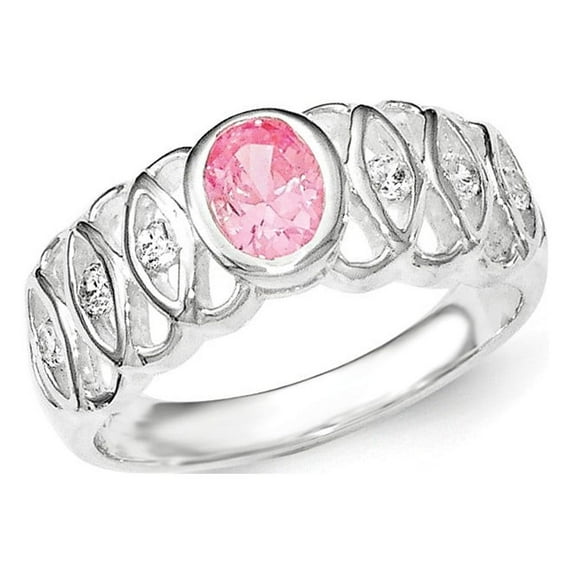Sterling Silver Pink Cubic Zirconia Oval Ring - Size 7