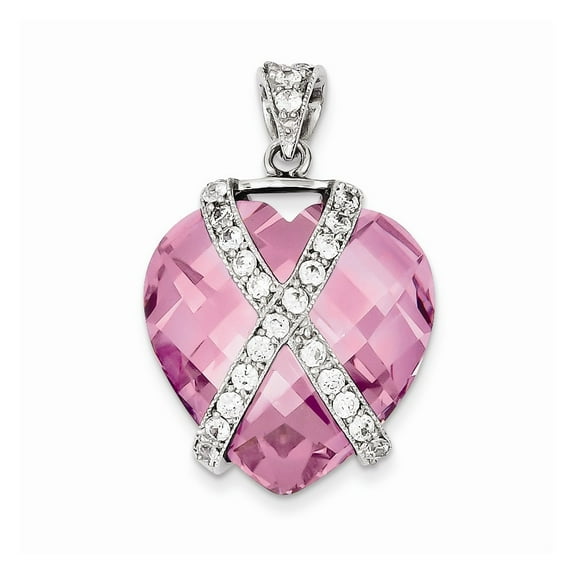 Sterling Silver Pink Cubic Zirconia Pendant - Measures 35x22mm Wide