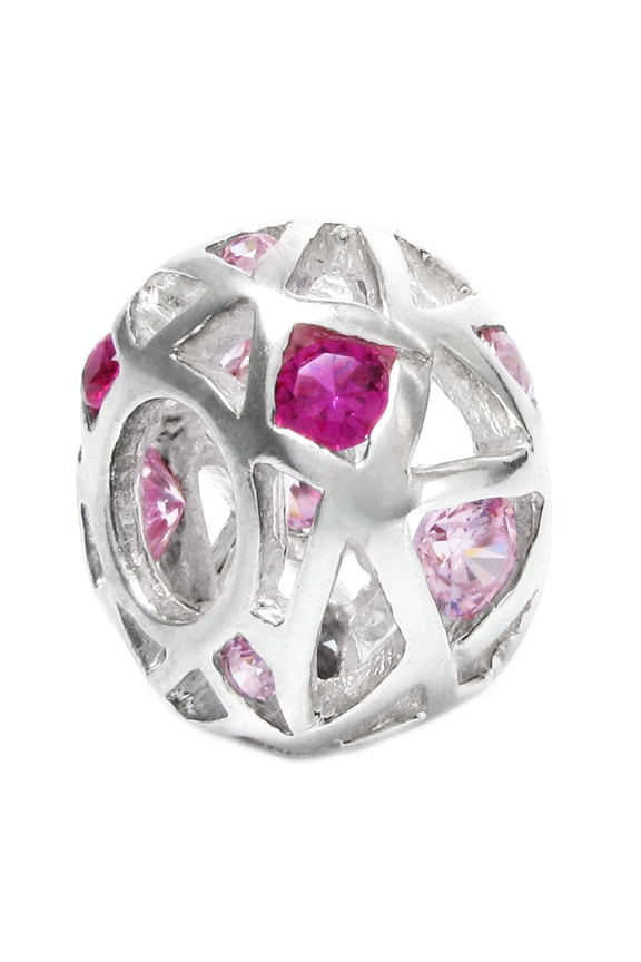 Sterling Silver Pink Cubic Zirconia Simulated October Birthstone European-style Bead Charm
