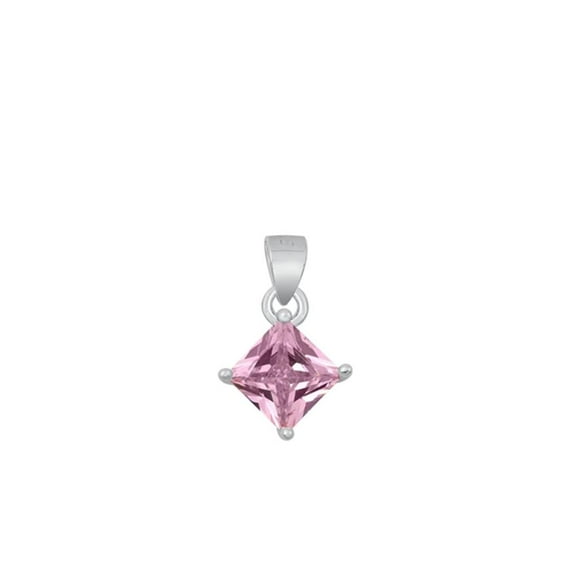 Sterling Silver Pink Cubic Zirconia Solitaire Pendant Princess Cut Charm 925 New Jewelry Female