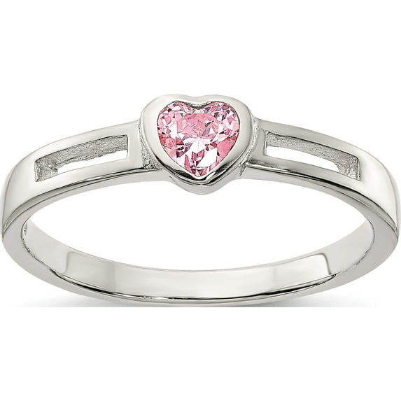 Sterling Silver Pink Cz Heart Ring (Size 8) Made In Thailand qr4388-8