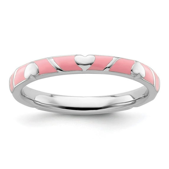 Sterling Silver Pink Enamel Heart Ring