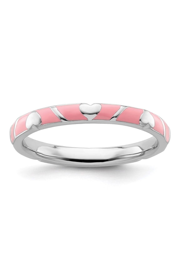 Sterling Silver Pink Enamel Heart Ring