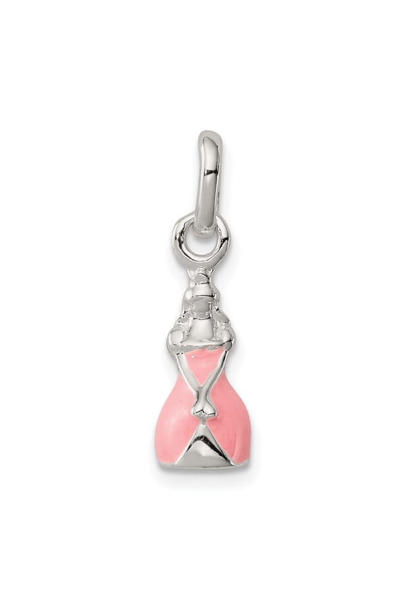 Sterling Silver Pink Enameled Princess Pendant