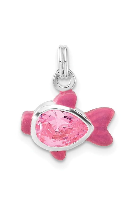 Sterling Silver Pink Fish Pendant with Enamel and Crystal, Symbol of Good Luck and Abundance, Whimsical Aquatic Jewelry for Women or Teens, Spiritual Dainty Charm
