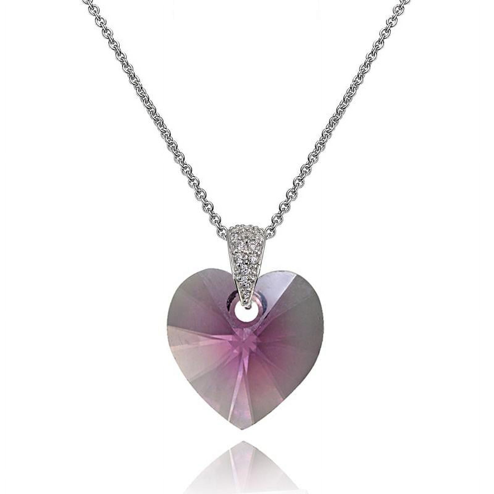 Sterling Silver Pink Heart Necklace Created with Swarovski