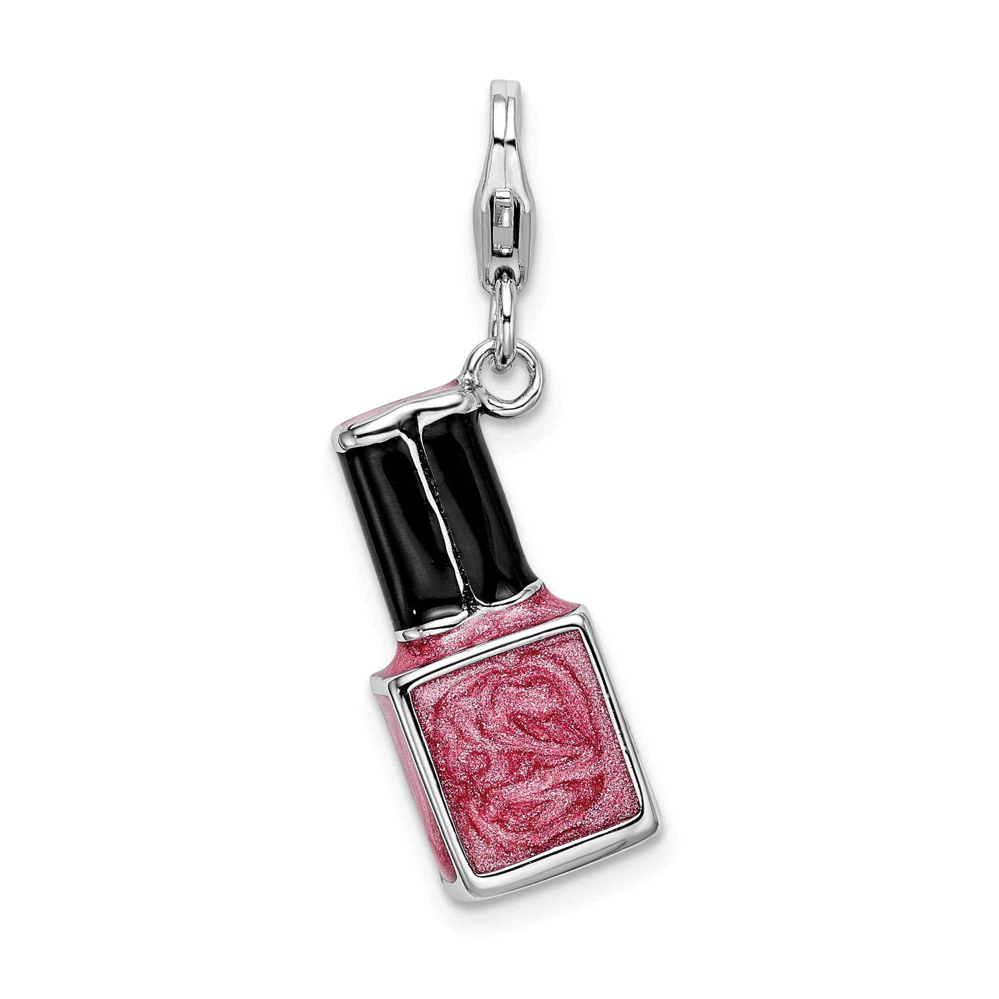 Sterling Silver Pink Nail Polish Charm with Enamel for Women, Beauty Symbol Pendant or Bracelet Accessory, Fashion Jewelry Trendy Style