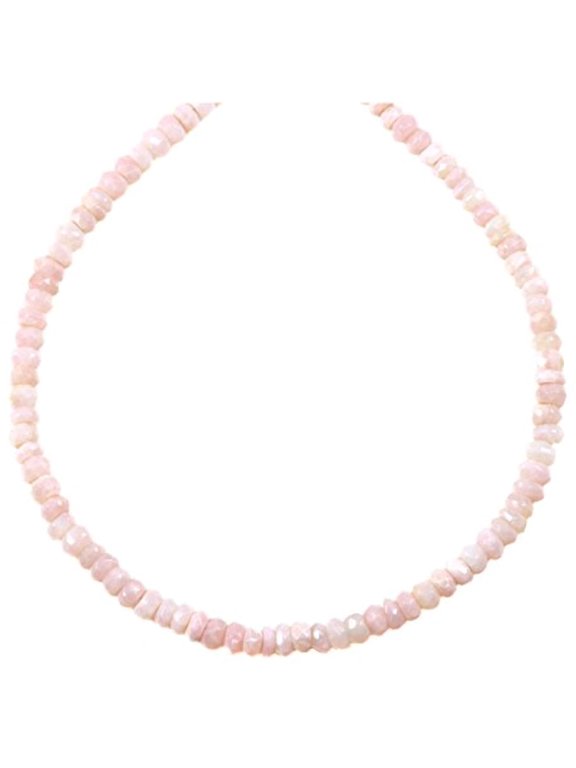 Sterling Silver Pink Opal Necklace Peruvian Faceted Light Pink Solid Strand, 20" Designed for Adult Women