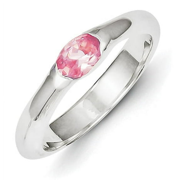 Finest Gold Sterling Silver Pink Oval CZ Half Bezel Ring - Size 8