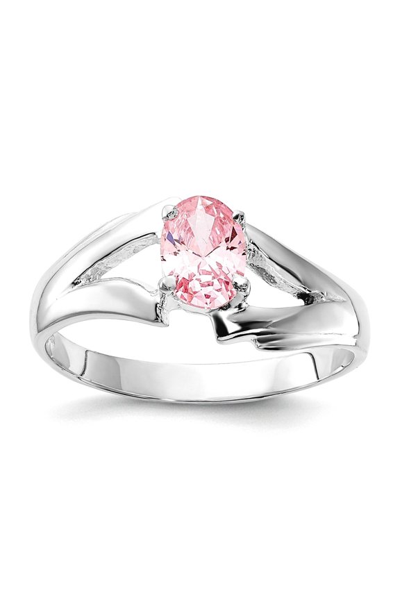 925 Sterling Silver Polished Solid Back Pink Oval CZ Cubic Zirconia Simulated Diamond Ring Size 8 - Jewelry Gift for Mo